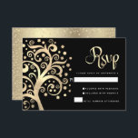 Bat Mitzvah Black Gold Foil Tree of Life Script RSVP Card<br><div class="desc">Be proud, rejoice and showcase this milestone of your favourite Bat Mitzvah! Include this stunning, sophisticated, personalised RSVP insert card for your event. A graphic faux gold foil tree with sparkly Star of David and dot “leaves”, along with gold foil calligraphy script, overlays a rich, black background. Faux gold glitter...</div>