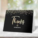 Bat Mitzvah Black Gold Glitter Foil Elegant Script Thank You Card<br><div class="desc">Make sure your favourite Bat Mitzvah shows her appreciation to all who supported her milestone event! Send out this stunning, modern, personalised thank you note card. Sparkly gold faux foil calligraphy script, Star of David, and tiny confetti glitter dots, along with white sans serif typography, overlay a dramatic black background....</div>
