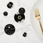 Bat Mitzvah Black Gold Script Floral Watercolor Confetti<br><div class="desc">Add some extra style to your favourite Bat Mitzvah’s celebration party with this customisable table confetti! A chic, stunning, white and gold glitter floral watercolor with faux gold foil script typography and white san serif type overlay a dramatic black background on one side. A gold Star of David and more...</div>