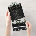 Bat Mitzvah Black Gold Script Watercolor Floral All In One Invitation<br><div class="desc">Be proud, rejoice and showcase this milestone of your favourite Bat Mitzvah with this sophisticated, modern, custom all-in-one invitation for an event to remember. A chic, stunning, white and faux gold glitter floral watercolor, faux gold foil script typography and white sans serif type overlay a dramatic black background. This all-in-one...</div>