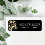 Bat Mitzvah Black Gold Tree of Life Return Address<br><div class="desc">Be proud, rejoice and showcase this milestone of your favourite Bat Mitzvah with this fun, sophisticated, personalised return address label! A graphic faux gold foil tree with sparkly Star of David and dot “leaves”, along with sans serif typography, overlays a rich, sophisticated, black background. Personalise the custom text with your...</div>