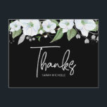 Bat Mitzvah Black Silver Script Floral Thank You Postcard<br><div class="desc">Make sure your favourite Bat Mitzvah shows her appreciation to all who supported her milestone event! Send out this sophisticated, personalised thank you postcard! A chic, stunning, white and gold glitter floral watercolor with faux gold foil script typography and white san serif type overlays a dramatic black background. A gold...</div>