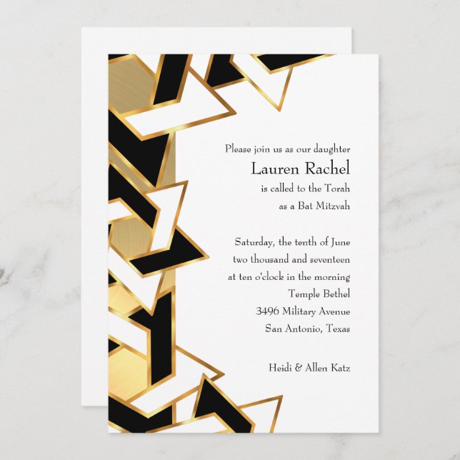 Bat Mitzvah Black White Star of David on Any Colou Invitation (Front/Back)