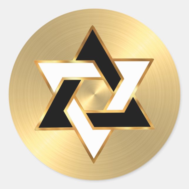 Bat Mitzvah Black White Star of David on Gold Classic Round Sticker (Front)