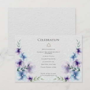 BAT MITZVAH Blue and Violet Watercolor Floral 2 Invitation