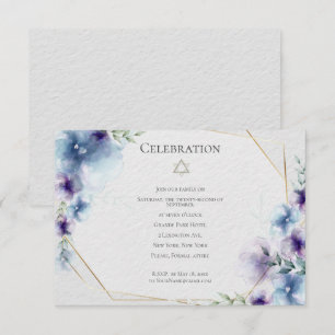 BAT MITZVAH   Blue and Violet Watercolor Floral Invitation