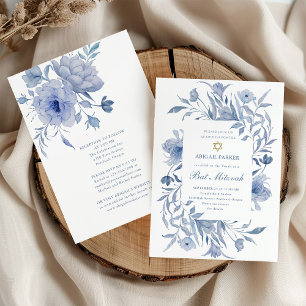 Bat Mitzvah   Blue and White Floral Chinoiserie Invitation