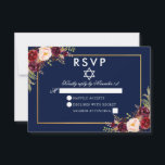Bat Mitzvah Blue Burgundy Floral Gold RSVP<br><div class="desc">Watercolor Burgundy Marsala Blue  Floral Gold Bat Mitzvah RSVP Card</div>