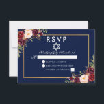 Bat Mitzvah Blue Burgundy Floral Gold RSVP<br><div class="desc">Watercolor Burgundy Marsala Blue  Floral Gold Bat Mitzvah RSVP Card</div>