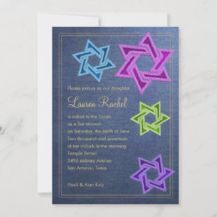 Bat Mitzvah Blue Denim Look Invitation