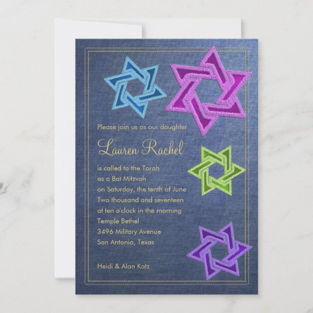 Bat Mitzvah Blue Denim Look Invitation (Front)