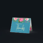 Bat Mitzvah Blue Gold Script Floral Watercolor  Thank You Card<br><div class="desc">Make sure your favourite Bat Mitzvah shows her appreciation to all who supported her milestone event! Send out this sophisticated, personalised thank you card! A stunning, pink and peach floral watercolor with faux gold foil script typography and modern dusty rose and grey sans serif type overlay a soft pink &...</div>