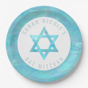 Bat Mitzvah Blue Opal Celebration Star Of David Paper Plate