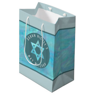 Bat Mitzvah Blue Opal Magen David Personalised Medium Gift Bag