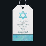 Bat Mitzvah Blue Opal Magen David Thank You Gift Tags<br><div class="desc">Personalise these faux watercolor blue opal Magen David accent thank you gift tags as a special custom touch to your Bat Mitzvah party plans. Deep blue text on a white background can be customised independantly: on the front, the "thank you for celebrating with me" message in a simple sans sherif...</div>