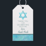 Bat Mitzvah Blue Opal Magen David Thank You Gift Tags<br><div class="desc">Personalise these faux watercolor blue opal Magen David accent thank you gift tags as a special custom touch to your Bat Mitzvah party plans. Deep blue text on a white background can be customised independantly: on the front, the "thank you for celebrating with me" message in a simple sans sherif...</div>