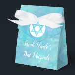 Bat Mitzvah Blue Opal Modern Chic Glam Party Favour Box<br><div class="desc">Personalise these faux watercolor blue opal party favour boxes for your modern chic glam Bat Mitzvah celebration. Set on a solid background of simulated watercolor blue opal, both sets of white text templates can be customised so "Sarah Nicole's Bat Mitzvah" in a fancy script can be changed to Hanukkah, Bar...</div>