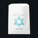 Bat Mitzvah Blue Opal Star Of David Glam Party Favour Bags<br><div class="desc">Personalised Bat Mitzvah favour bags with a simple faux blue opal watercolor Star of David symbol will set the tone for your glam party. The stylish design includes two sets of deep blue text, BAT MITZVAH in a gentle arch above the faux iridescent blue Shield of David and room for...</div>