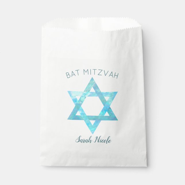 Bat Mitzvah Blue Opal Star Of David Glam Party Favour Bags (Front)