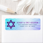Bat Mitzvah Blue Purple Gradient Retro Fun Address<br><div class="desc">Be proud, rejoice and showcase this milestone of your favourite Bat Mitzvah with this boho retro, personalised return address label! Fun, trendy, bold purple and navy blue typography with modern sans serif typography overlay a background of pop light turquoise and purple ombre gradient rays with white dots. Personalise the custom...</div>
