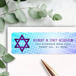 Bat Mitzvah Blue Purple Gradient Retro Fun Address<br><div class="desc">Be proud, rejoice and showcase this milestone of your favourite Bat Mitzvah with this boho retro, personalised return address label! Fun, trendy, bold purple and navy blue typography with modern sans serif typography overlay a background of pop light turquoise and purple ombre gradient rays with white dots. Personalise the custom...</div>