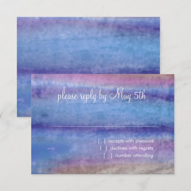 Bat Mitzvah Blue Purple Watercolor Streaks RSVP Card (Front/Back)