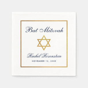 Bat Mitzvah Blue White Gold Napkin