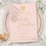 Bat Mitzvah Blush Pink Gold Script Invitation<br><div class="desc">Featuring golden script signature name. Personalise with your special Bat Mitzvah information in chic gold lettering on a blush pink background. Designed by Thisisnotme©</div>