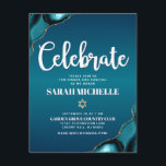 Bat Mitzvah Bold Gold Turquoise Ombre Agate Script Enclosure Card<br><div class="desc">Be proud, rejoice and showcase this milestone of your favourite Bat Mitzvah! Include this cool, unique, modern, personalised insert for additional information to your event. White script typography and a faux gold Star of David overlay a deep turquoise teal blue ombre background with turquoise blue agate accented with faux gold...</div>