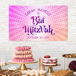 Bat Mitzvah Bold Retro Boho Pink Orange Gradient Banner<br><div class="desc">Be proud, rejoice and showcase this milestone of your favourite Bat Mitzvah! Hang up this boho, retro, personalised banner to add to her special day. Fun, trendy, bold dark hot pink and purple typography with modern sans serif typography overlay a background of pop light orange and pink ombre gradient rays...</div>