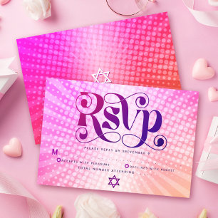 Bat Mitzvah Bold Retro Boho Pink Orange Gradient RSVP Card