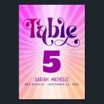 Bat Mitzvah Bold Retro Boho Pink Orange Gradient Table Number<br><div class="desc">No Bat Mitzvah party is complete without personalised table number cards. Let your daughter be proud, rejoice and celebrate her milestone at her perfectly coordinated party. Fun, trendy, bold dark hot pink and purple typography with modern sans serif typography overlay a background of pop light orange and pink ombre gradient...</div>