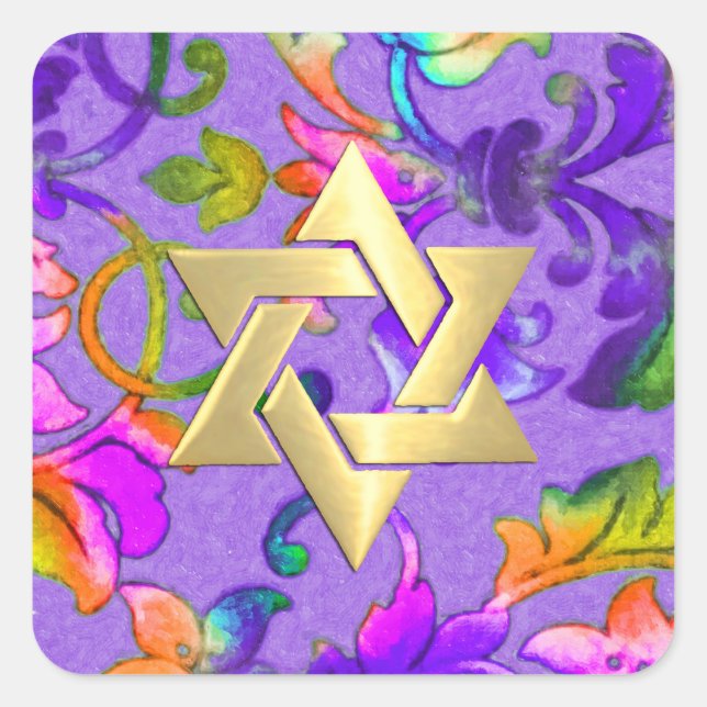 Bat Mitzvah Brightly Coloured Painted Damask Square Sticker (Front)