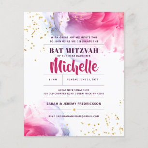 Bat Mitzvah Budget Watercolor Glitter Invitation