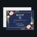 Bat Mitzvah Burgundy Blue Floral Gold RSVP<br><div class="desc">Watercolor Burgundy Marsala Blue  Floral Gold Bat Mitzvah RSVP Card</div>