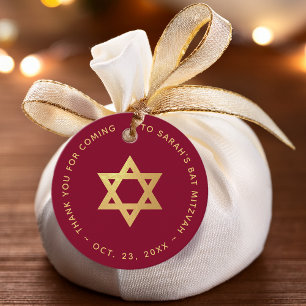Bat Mitzvah Burgundy Faux Gold Foil Star of David Favour Tags