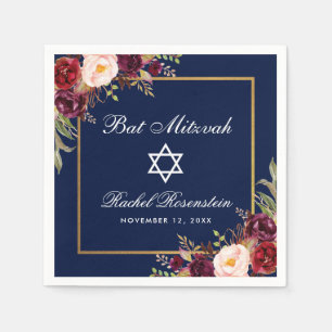 Bat Mitzvah Burgundy Floral Gold Napkin