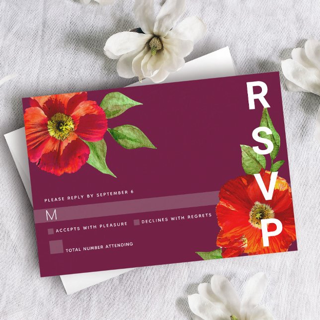 Bat Mitzvah Burgundy Modern Floral Watercolor RSVP Card (Creator Uploaded)
