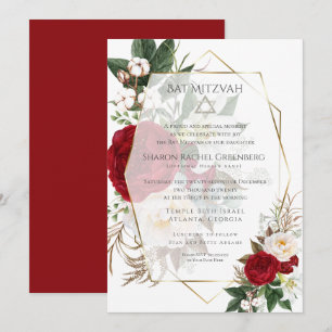 BAT MITZVAH    Burgundy Peony Verse 2 Invitation