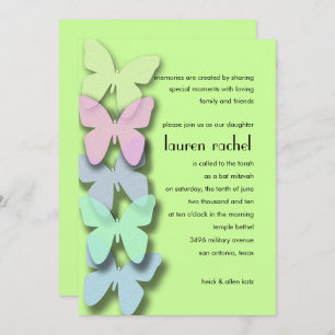 Bat Mitzvah Butterfly Border Multicolored Invitation