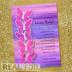 Bat Mitzvah Butterfly Pink Purple Watercolor
