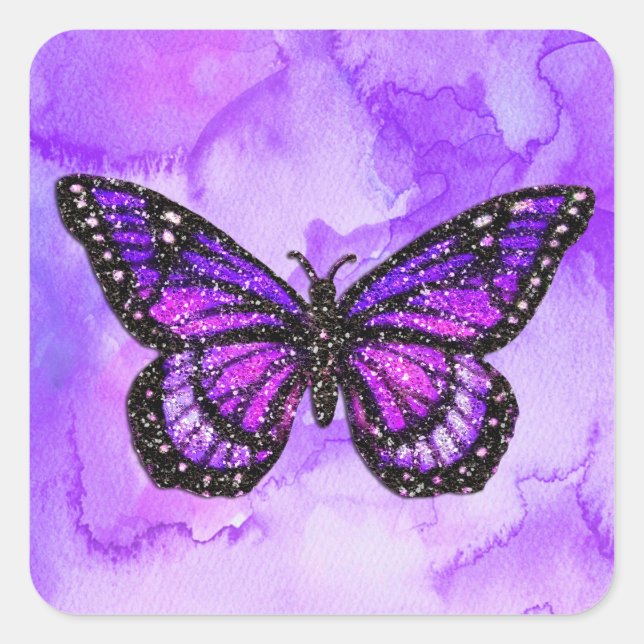 Bat Mitzvah Butterfly Purple and Pink Painted Square Sticker (Front)