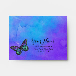 Bat Mitzvah Butterfly Purple and Turquoise Painted Envelope