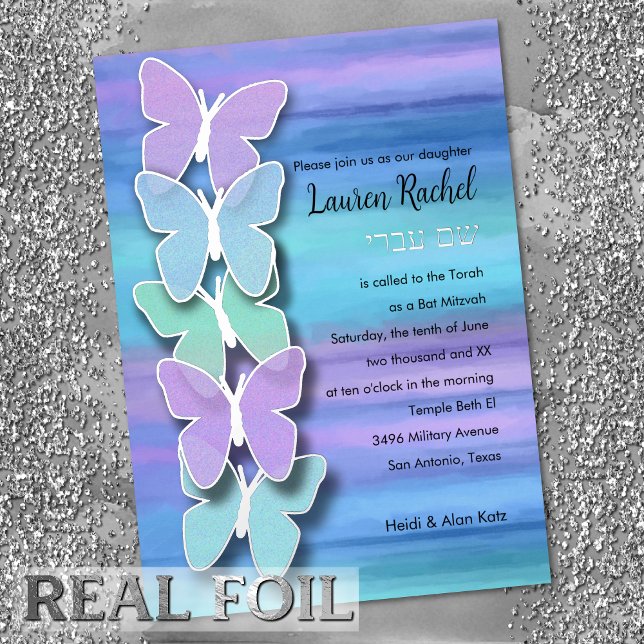 Bat Mitzvah Butterfly Turquoise Purple Watercolor (Creator Uploaded)
