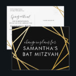 Bat Mitzvah Change of Plans Modern Gold Black Announcement Postcard<br><div class="desc">Modern, trendy, and elegant gold and black Bat Mitzvah postcard to announce a celebration or ceremony change in plans to a virtual event, with a modern abstract geometric squares border. Easily personalise this affordable "change the date or plans" postcard for your Virtual Bat Mitzvah with custom name, date, and details...</div>