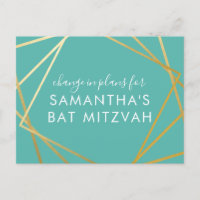 Bat Mitzvah Change of Plans Modern Gold Teal
