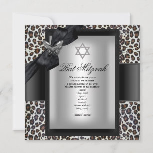 Bat Mitzvah Cheetah Black Butterfly Invitation