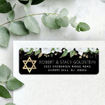 Bat Mitzvah Chic Black Gold Floral Return Address<br><div class="desc">Be proud, rejoice and celebrate this milestone of your favourite Bat Mitzvah whenever you use this sophisticated, personalised return address label! A chic, stunning, white and gold glitter floral watercolor with faux gold foil script typography and Star of David, as well as white san serif type overlay a dramatic black...</div>