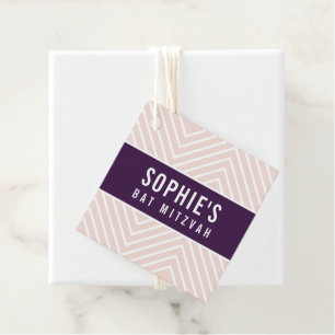 BAT MITZVAH chic modern geometric aubergine blush Favour Tags