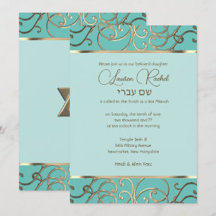 Bat Mitzvah Choose Colours Gold Filigree Invitation